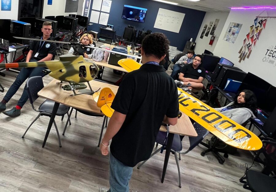 AMCAI students working together in an aviation STEM classroom